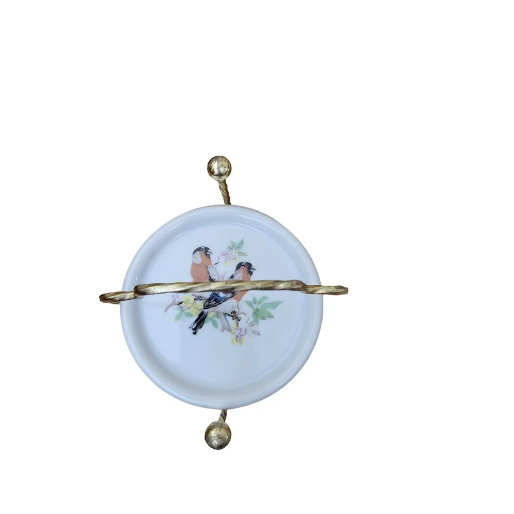 Set‎ of 4 Ceramic Porcelain Drink Coasters Vintage Birds Taiwan Carrying Caddy
